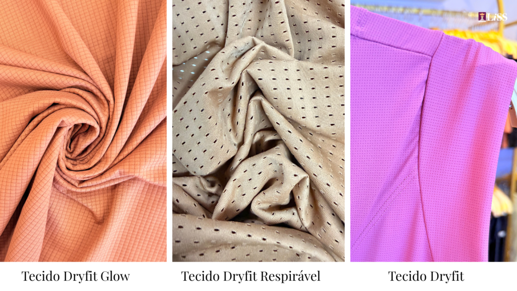 detalhe da trama respirável de tecido dry fit para roupa fitness